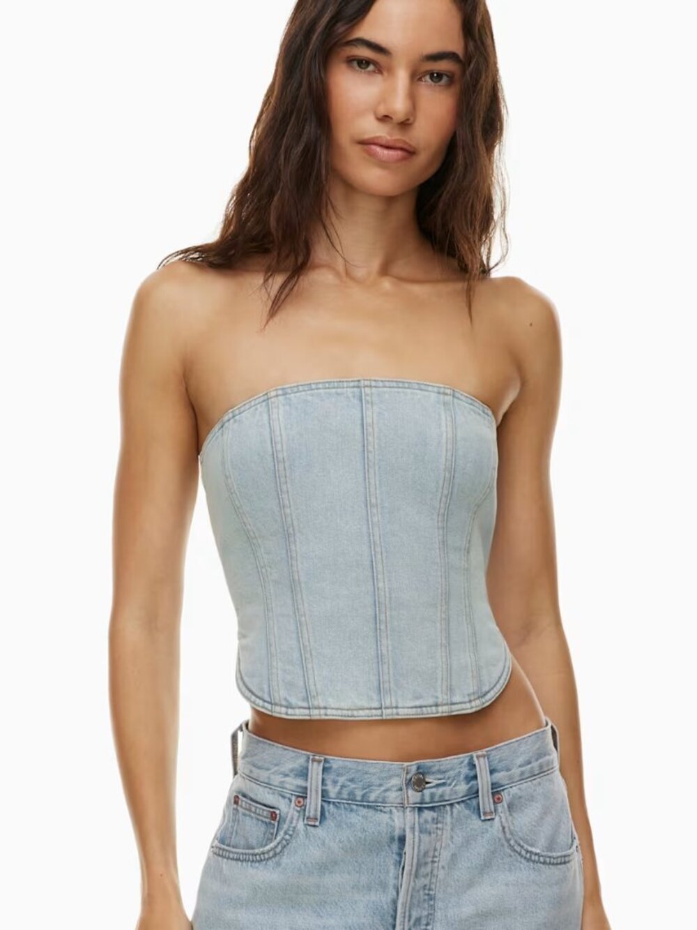 Denim Forum The '90s Debbie Denim Bustier Stretch Tube Top Light Blue Size XS